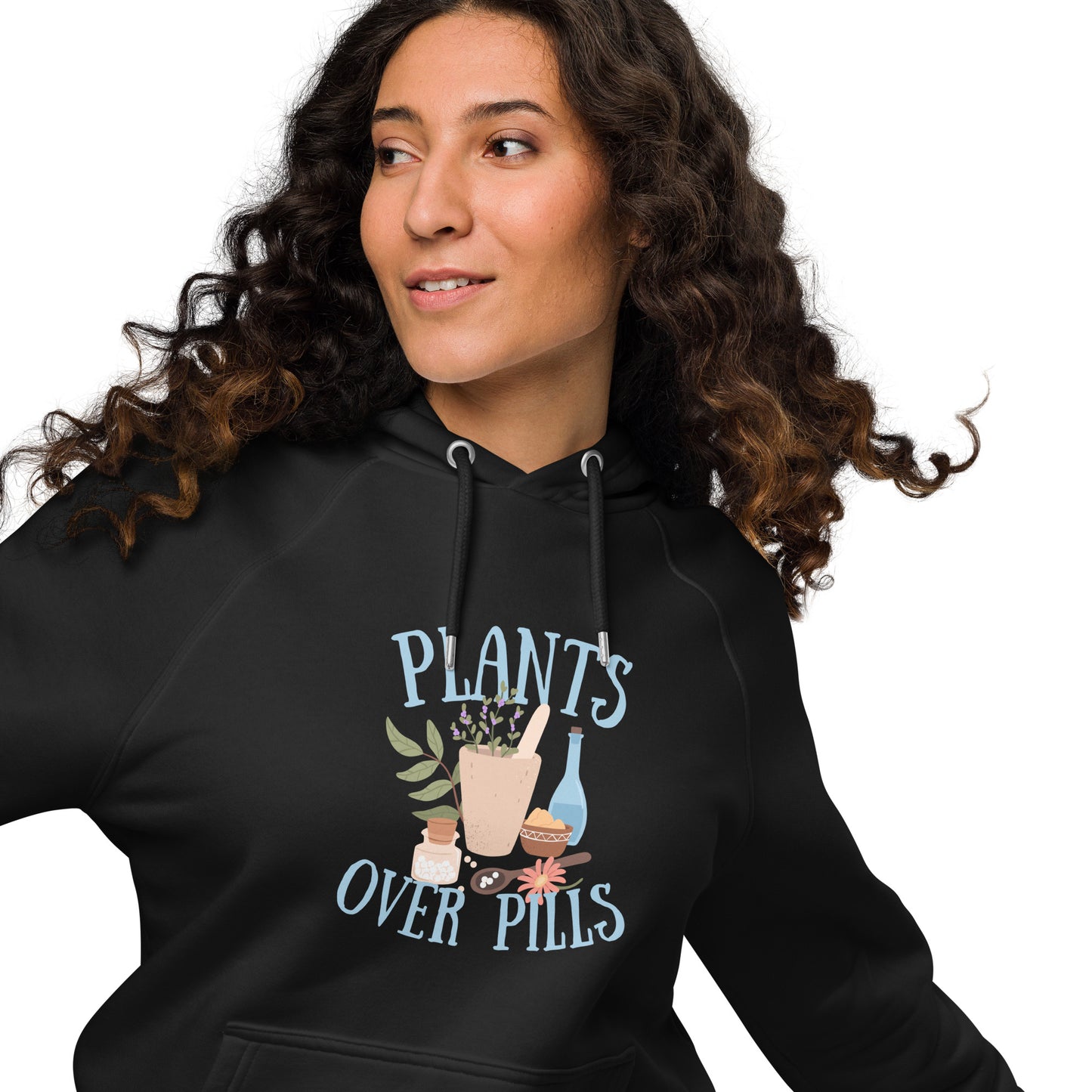 Plants Over Pills Unisex eco raglan hoodie