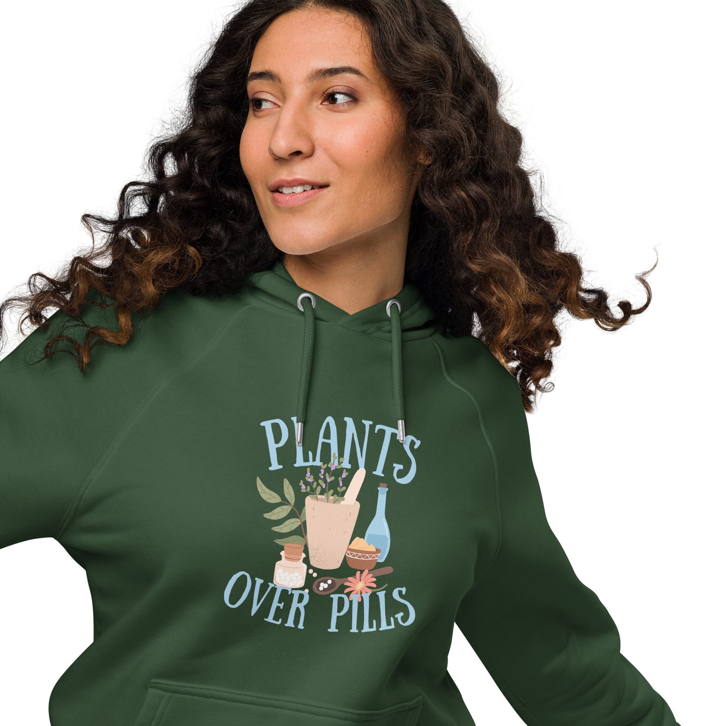 Plants Over Pills Unisex eco raglan hoodie