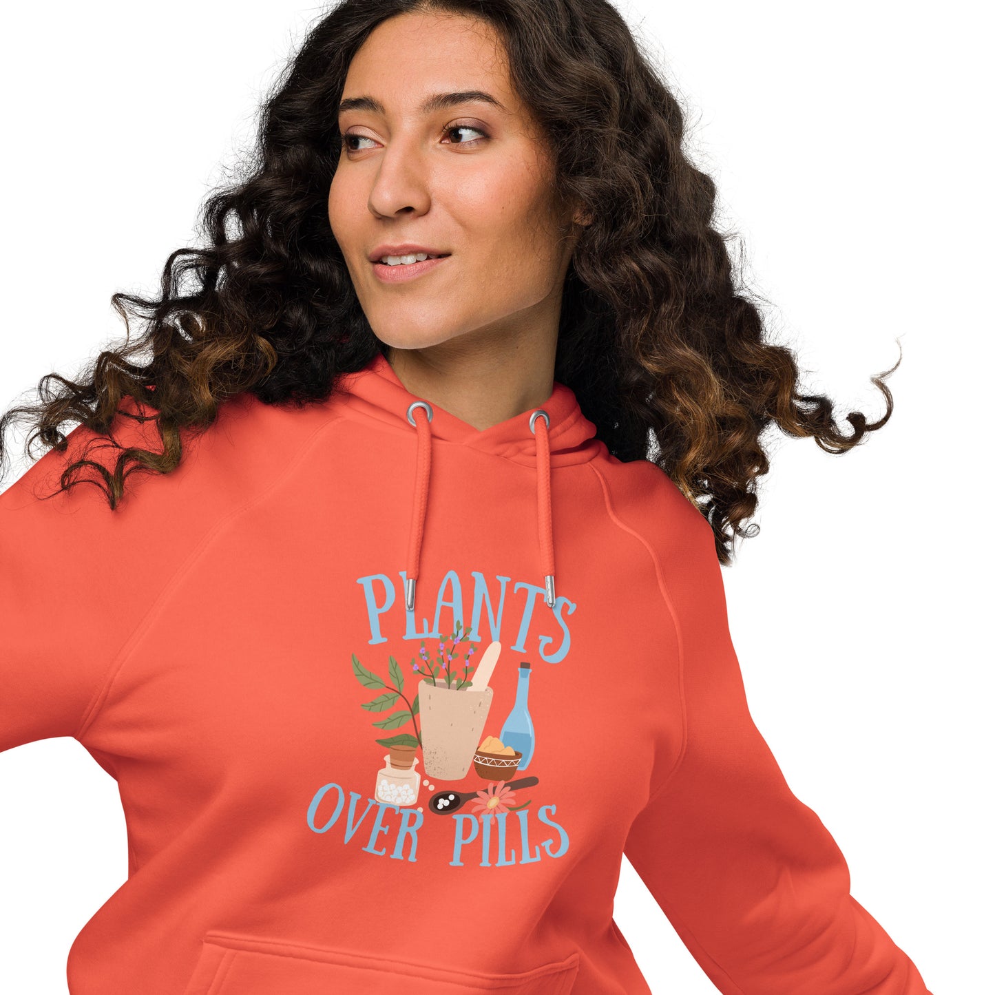 Plants Over Pills Unisex eco raglan hoodie