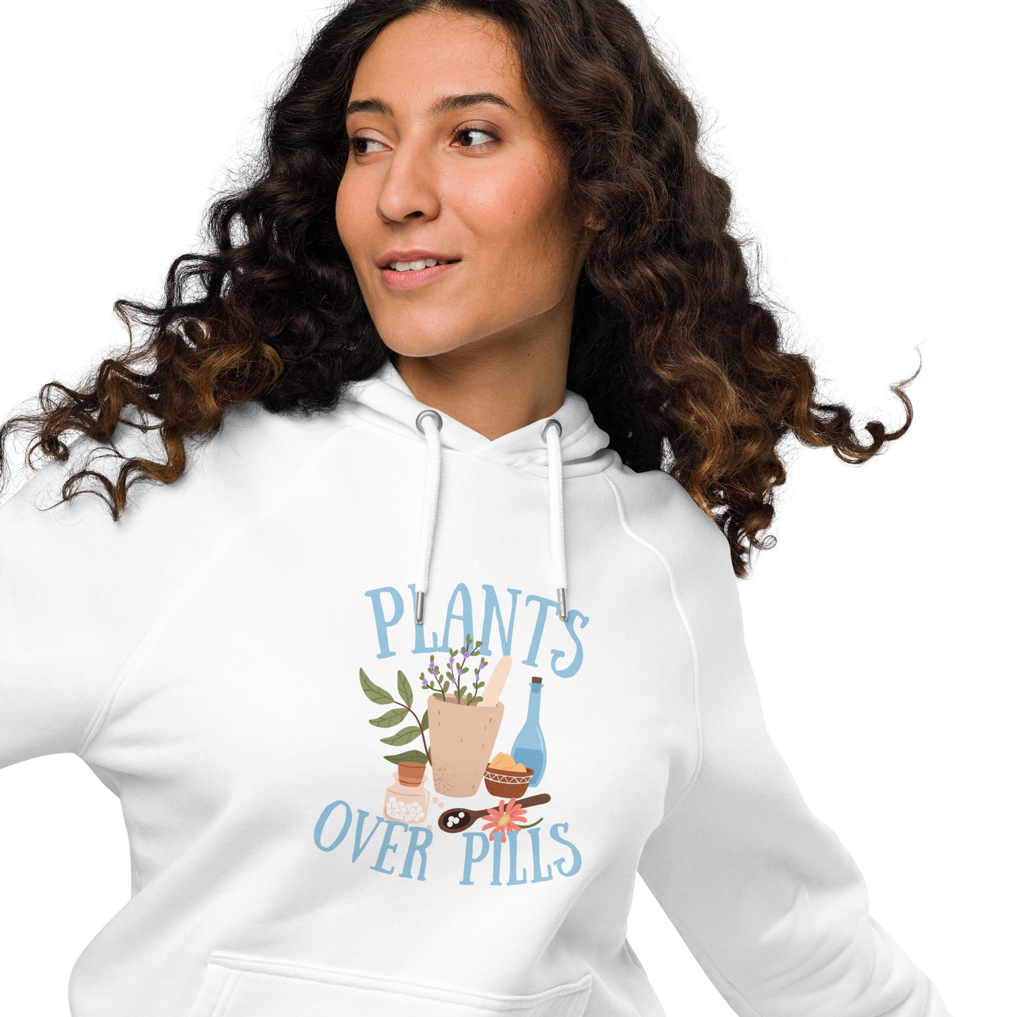 Plants Over Pills Unisex eco raglan hoodie