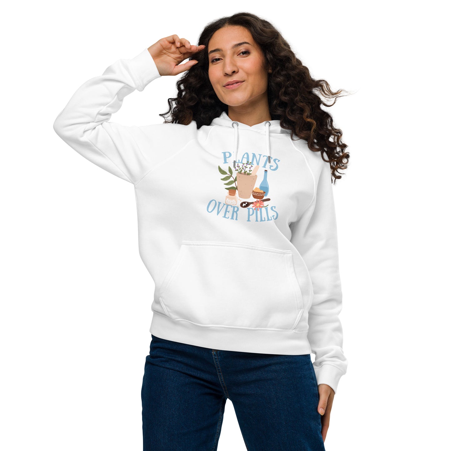 Plants Over Pills Unisex eco raglan hoodie